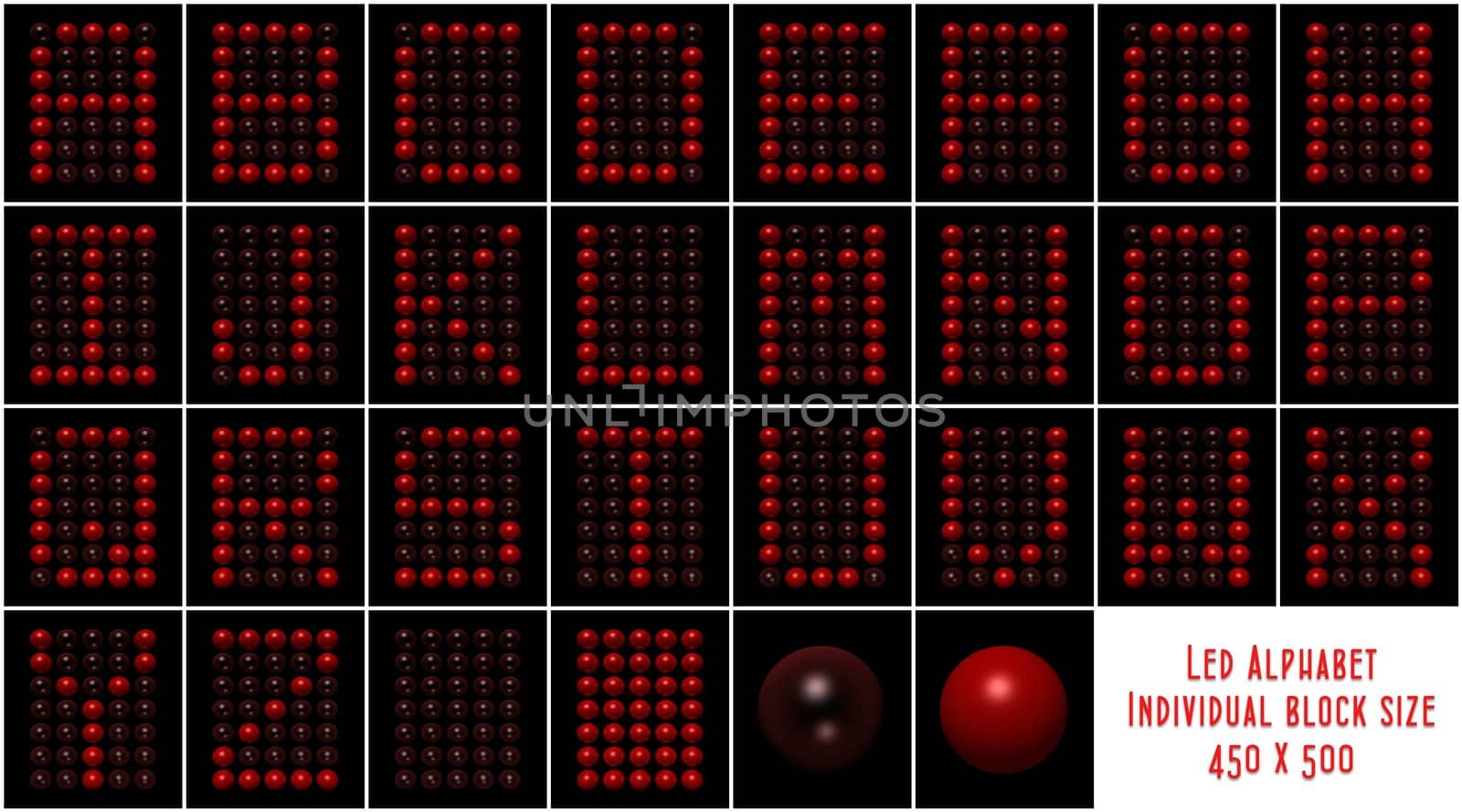 Alphabet made of reflective led spheres