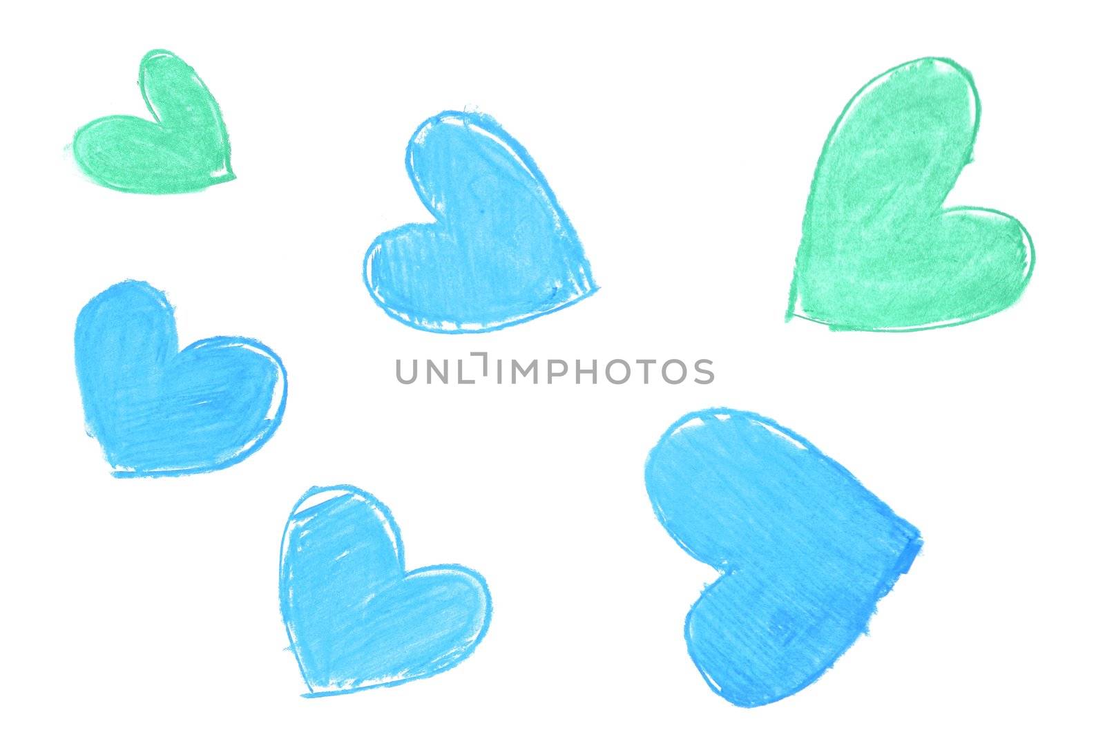 Colorful hand painted heart shapes draw by lunamarina