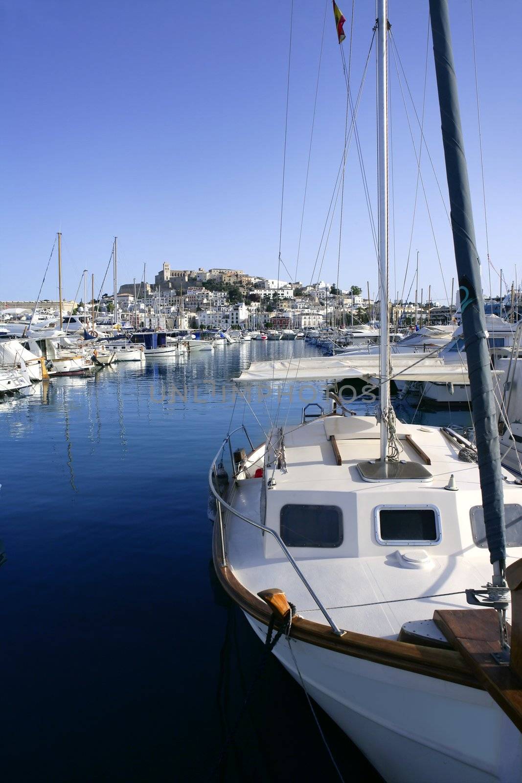 Ibiza island harbor in Mediterranean sea by lunamarina