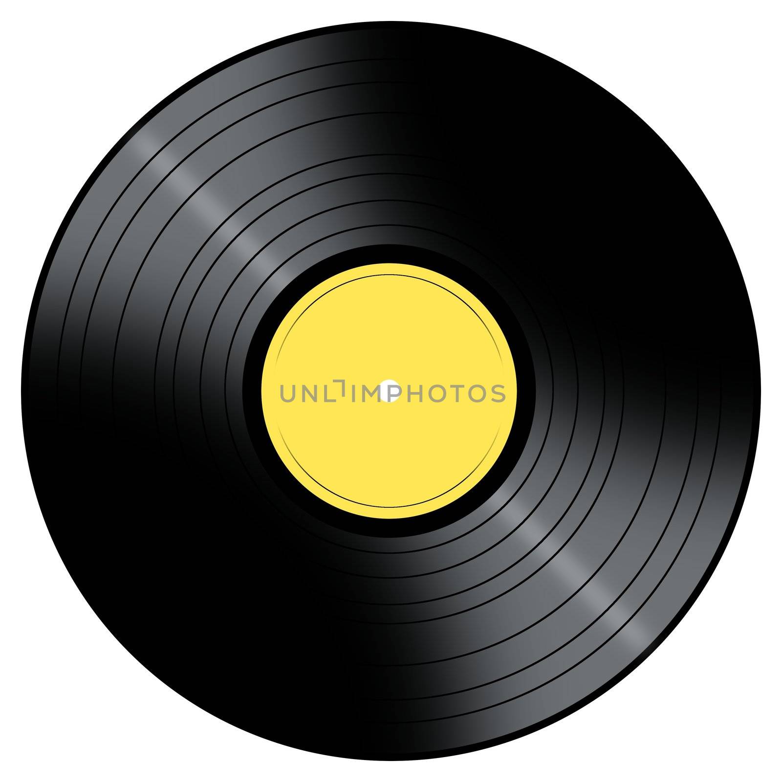 Vinyl Record with a color center on a white background.