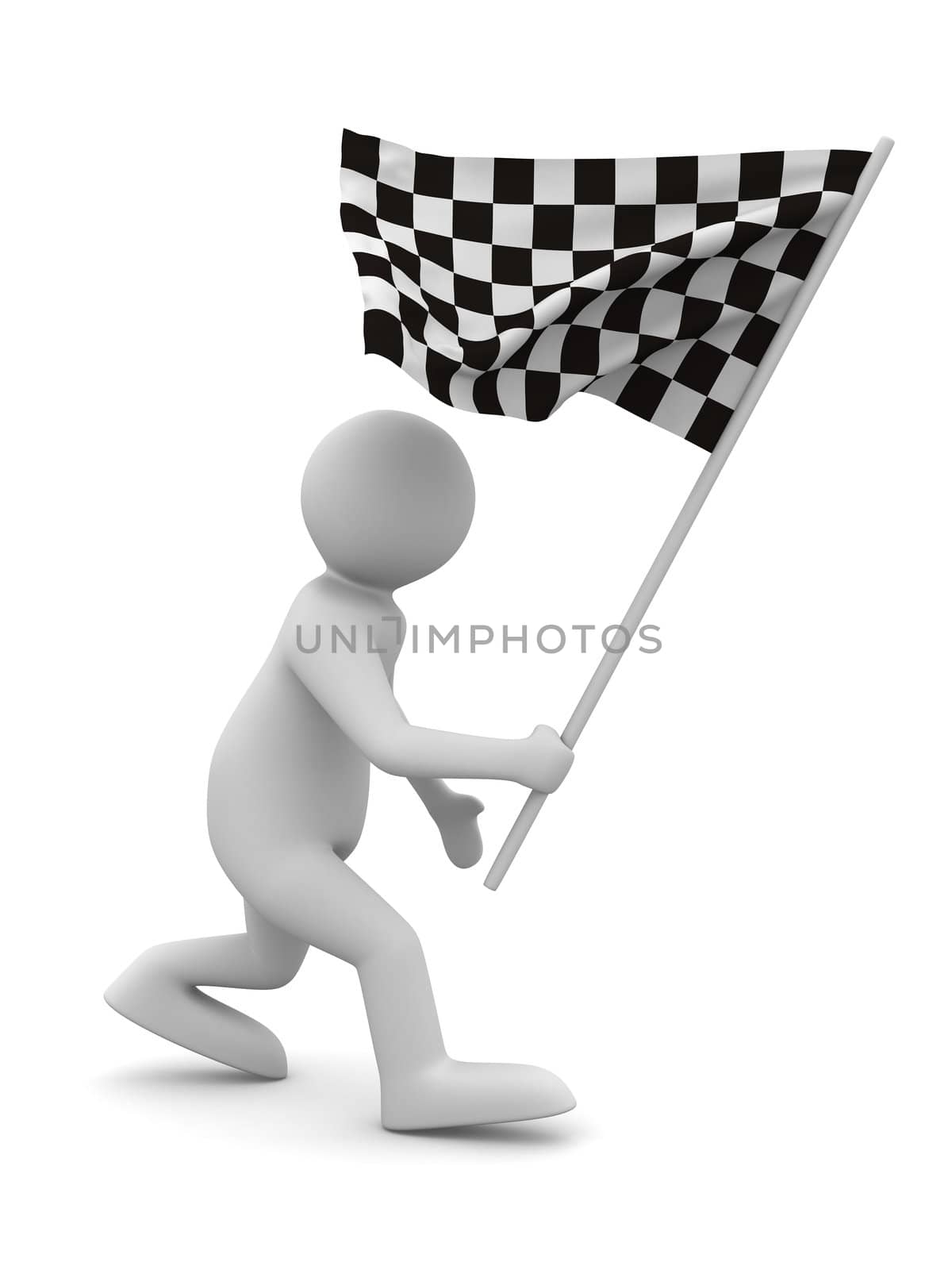 man with flag on white background. Isolated 3D image