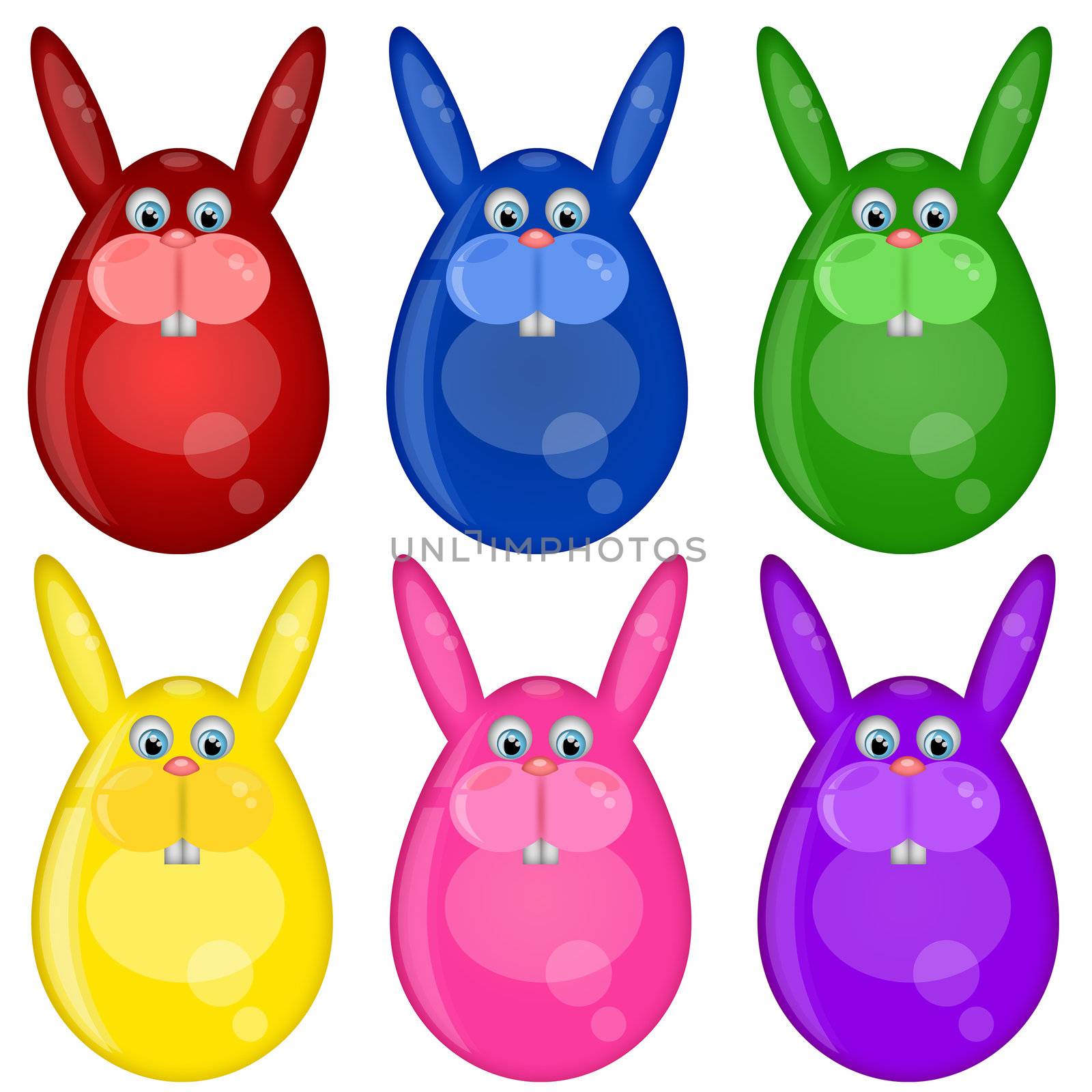 Six Colored Happy Easter Day Bunny Eggs Illustration