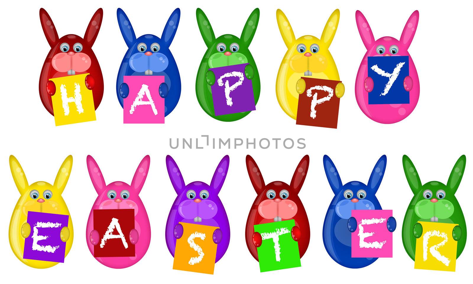 Easter Bunny Eggs Holding Alphabet Letters Greeting Signs Illustration