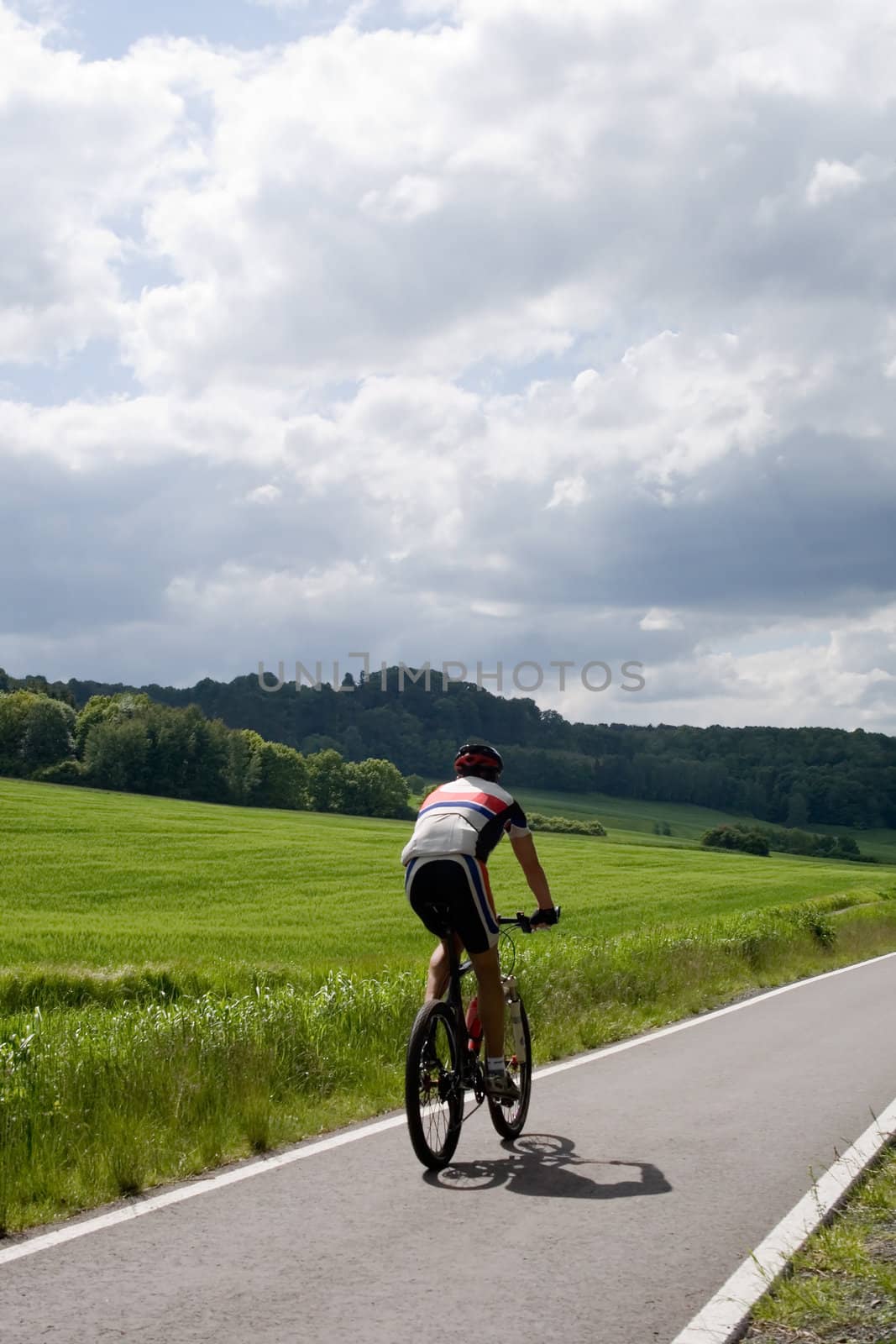 Bicycle trip. Man on the active leisure.