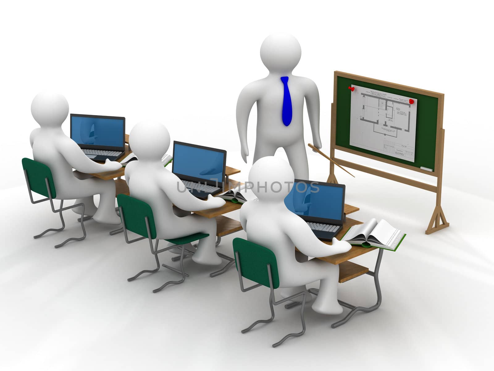 Lesson in a school class. Isolated 3D image.