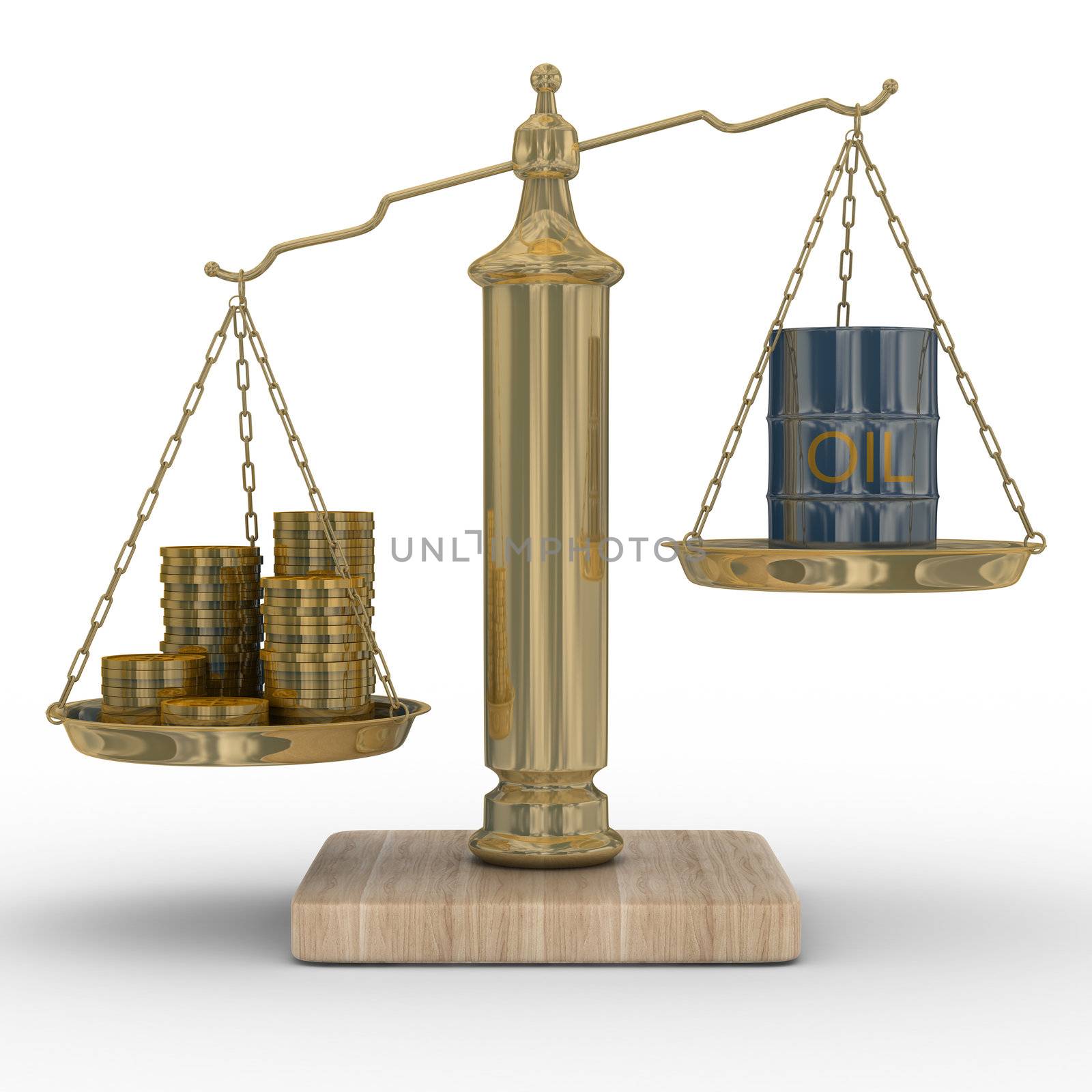 Oil and money for scales. Isolated 3D image
