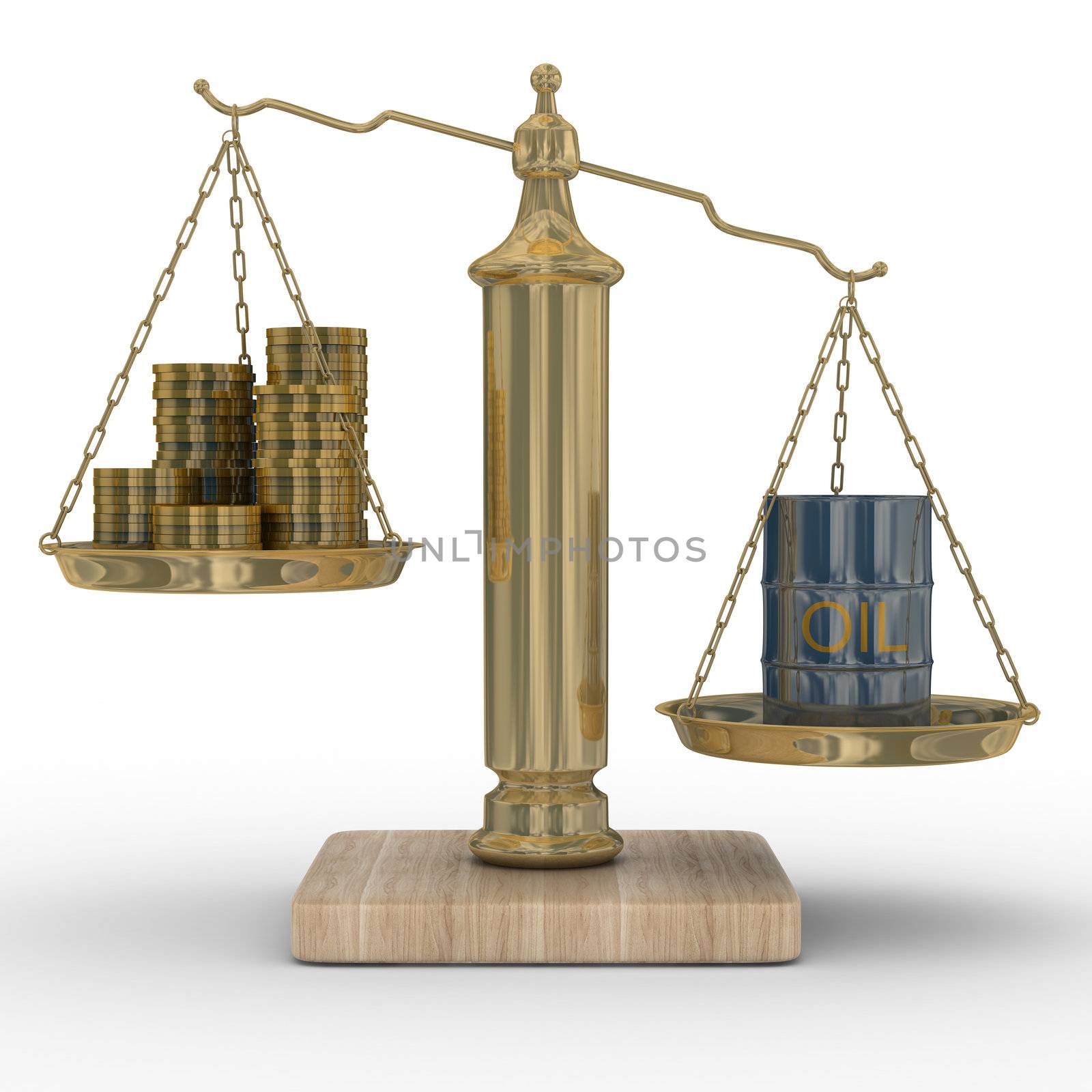 Oil and money for scales. Isolated 3D image