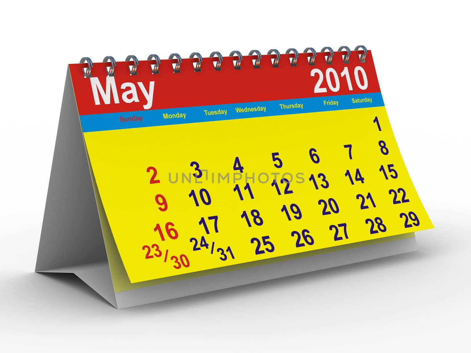 2010 year calendar. May. Isolated 3D image