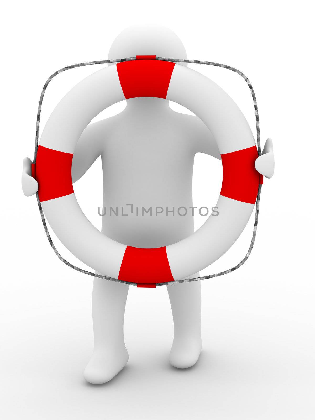 rescuer with lifebuoy ring on white background. Isolated 3D image