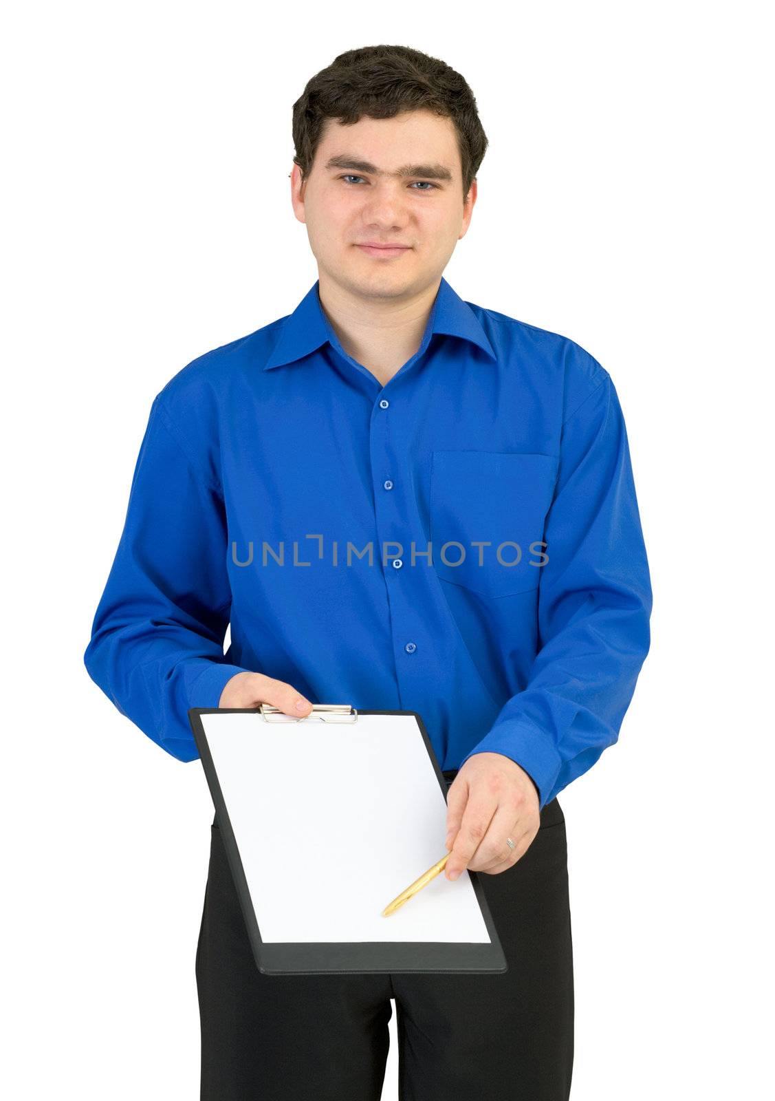 People with a tablet and a pen on a white background