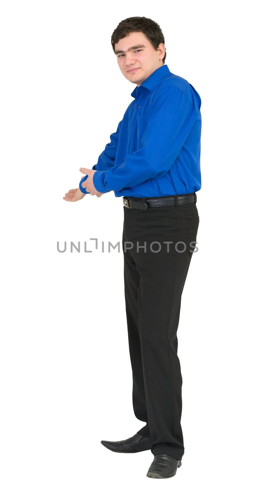 Portrait benevolent young man on the white