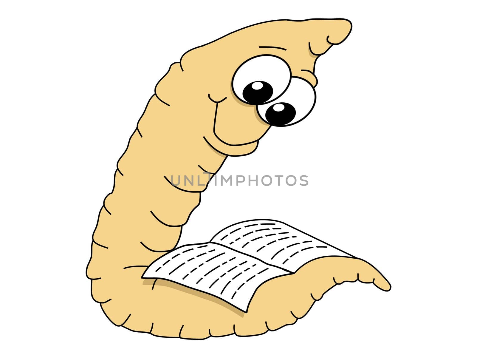 Illustration of a bookworm reading