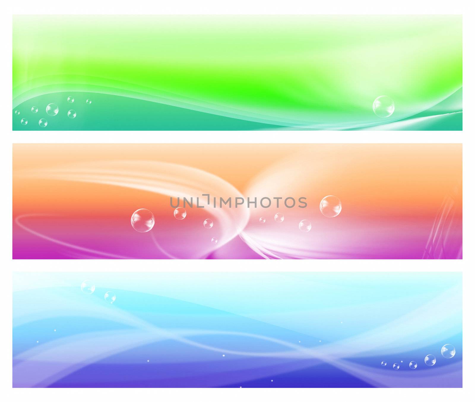 three abstract banners with light lines and white bubbles