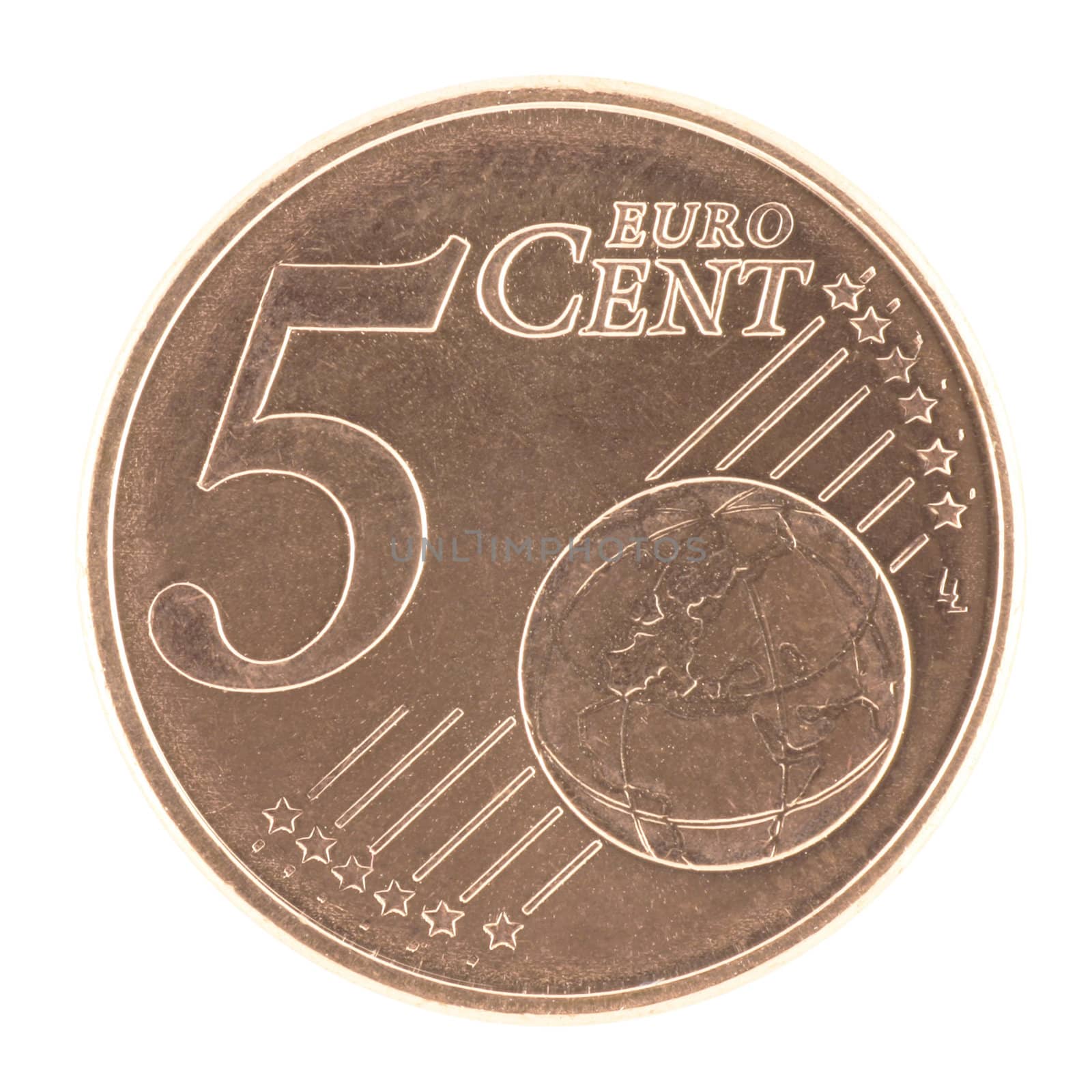 Uncirculated 5 eurocent isolated in white