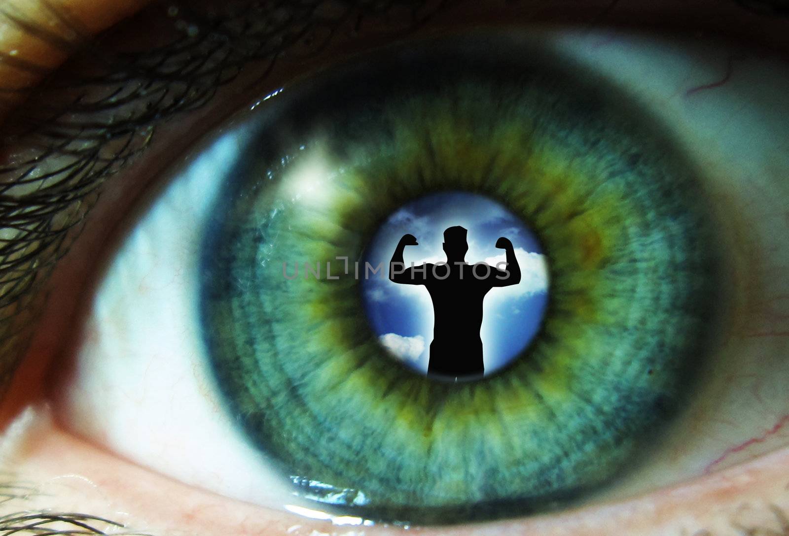 Pupil of an eye with a silhouette of a man