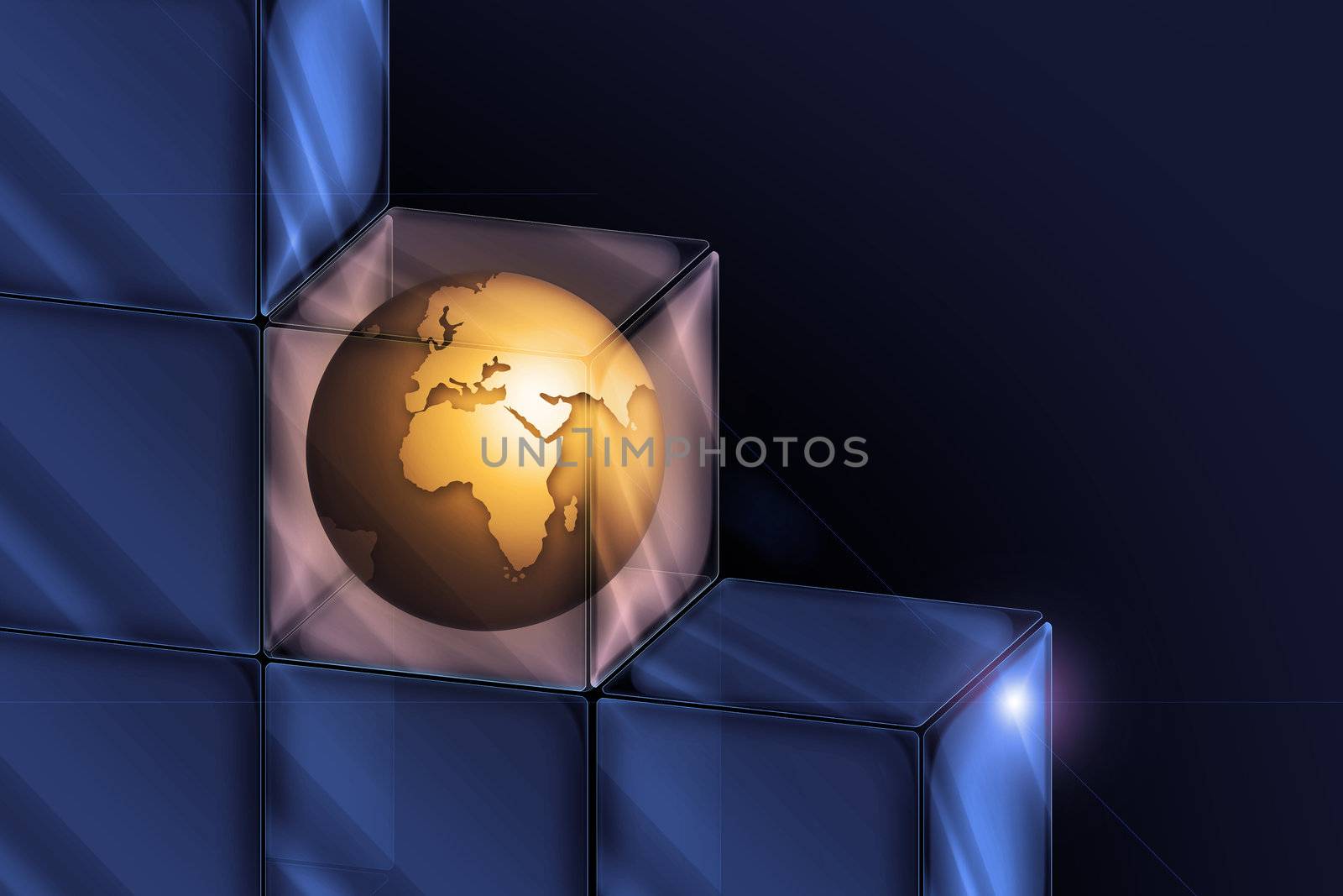 the world in a transparent glass cube