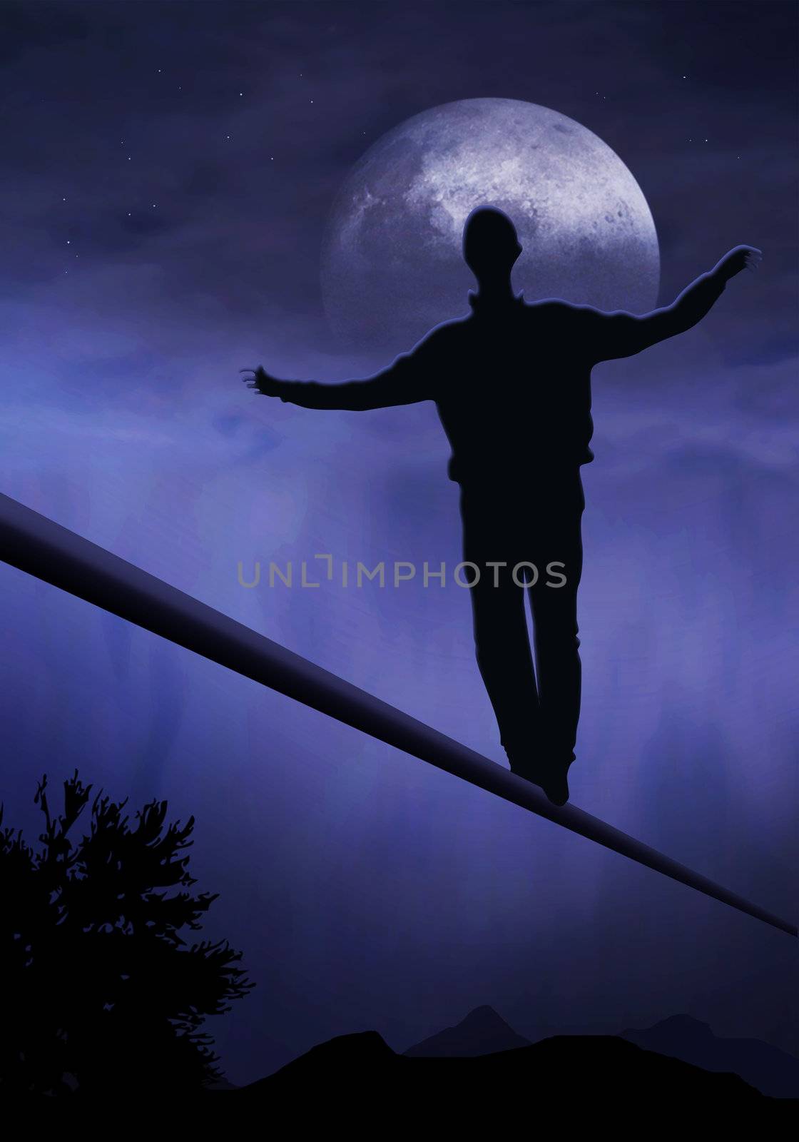 tightrope walker, artist is walking on a tighttrope