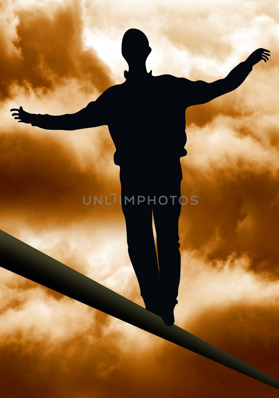 tightrope walker, artist is walking on a tighttrope