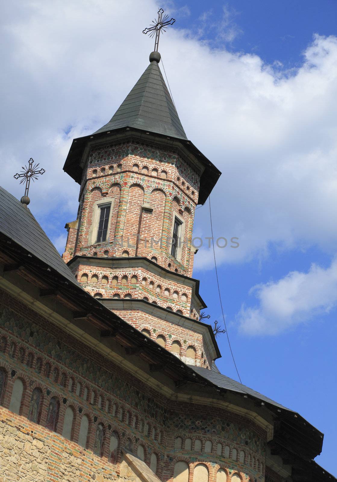 Image of the tower of Neamt Monastery,Moldavia,Romania.It is a Romanian Orthodox religious settlement, one of the oldest and most important of its kind in Romania. It was built in 14th century, and it is an example of medieval Moldavian architecture.