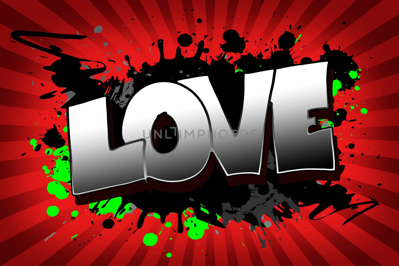 The word love as a grungy colorfully painting