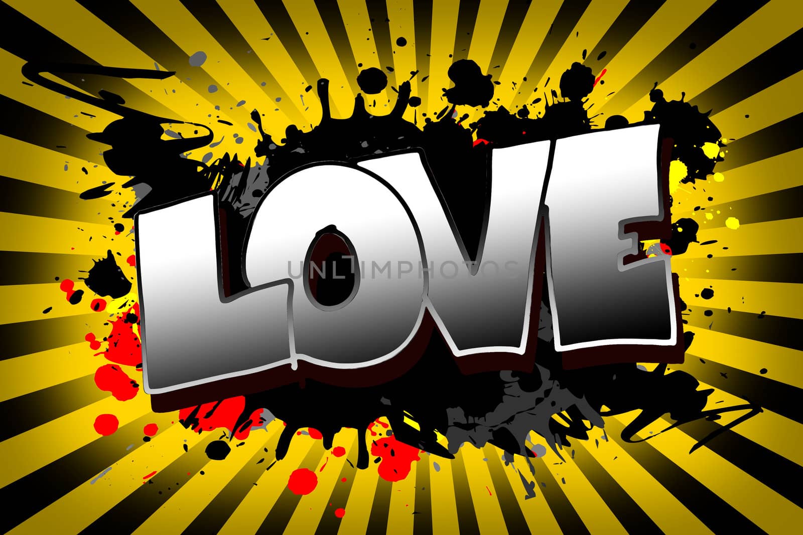The word love as a grungy colorfully painting