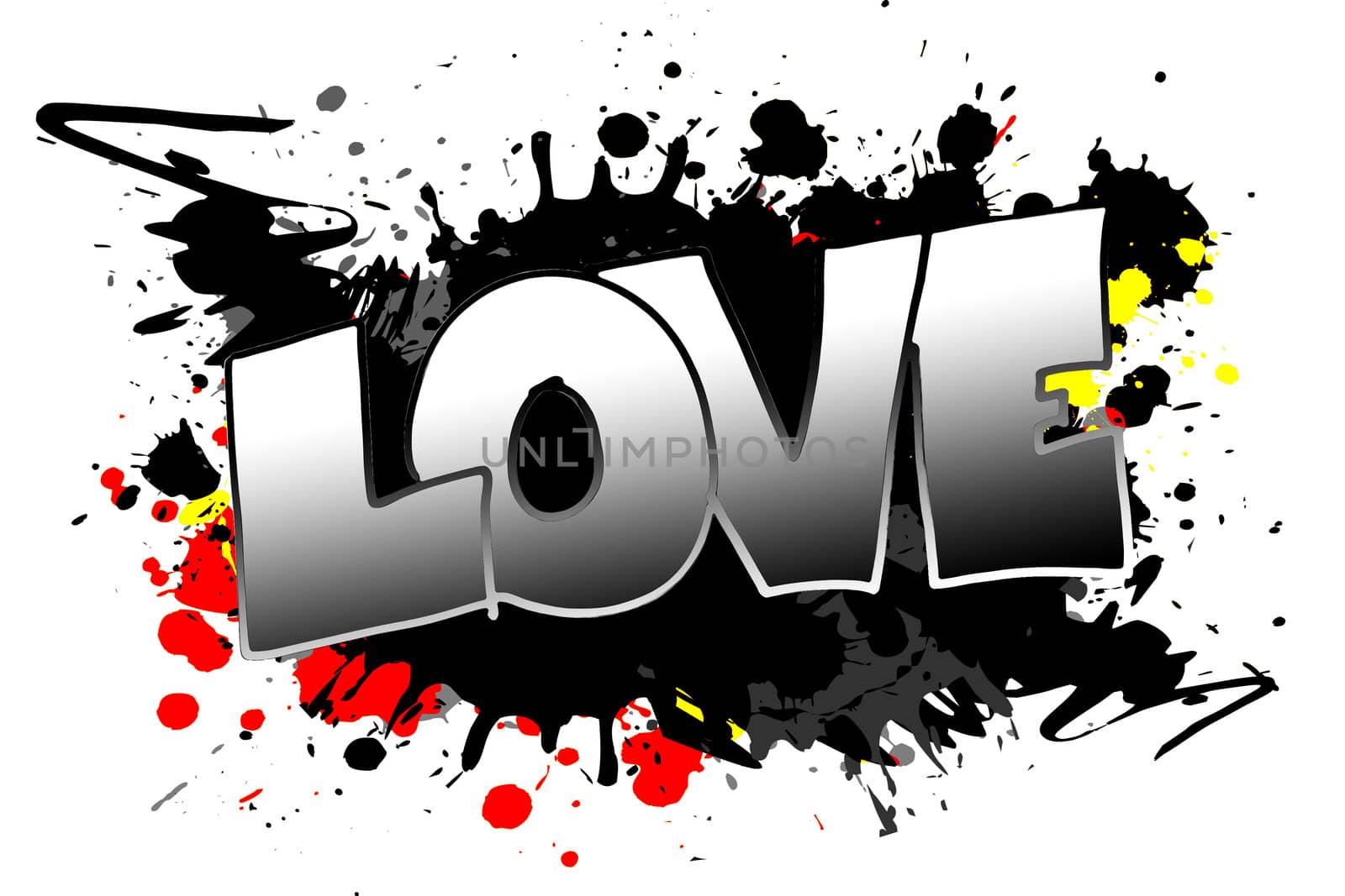 The word love as a grungy colorfully painting