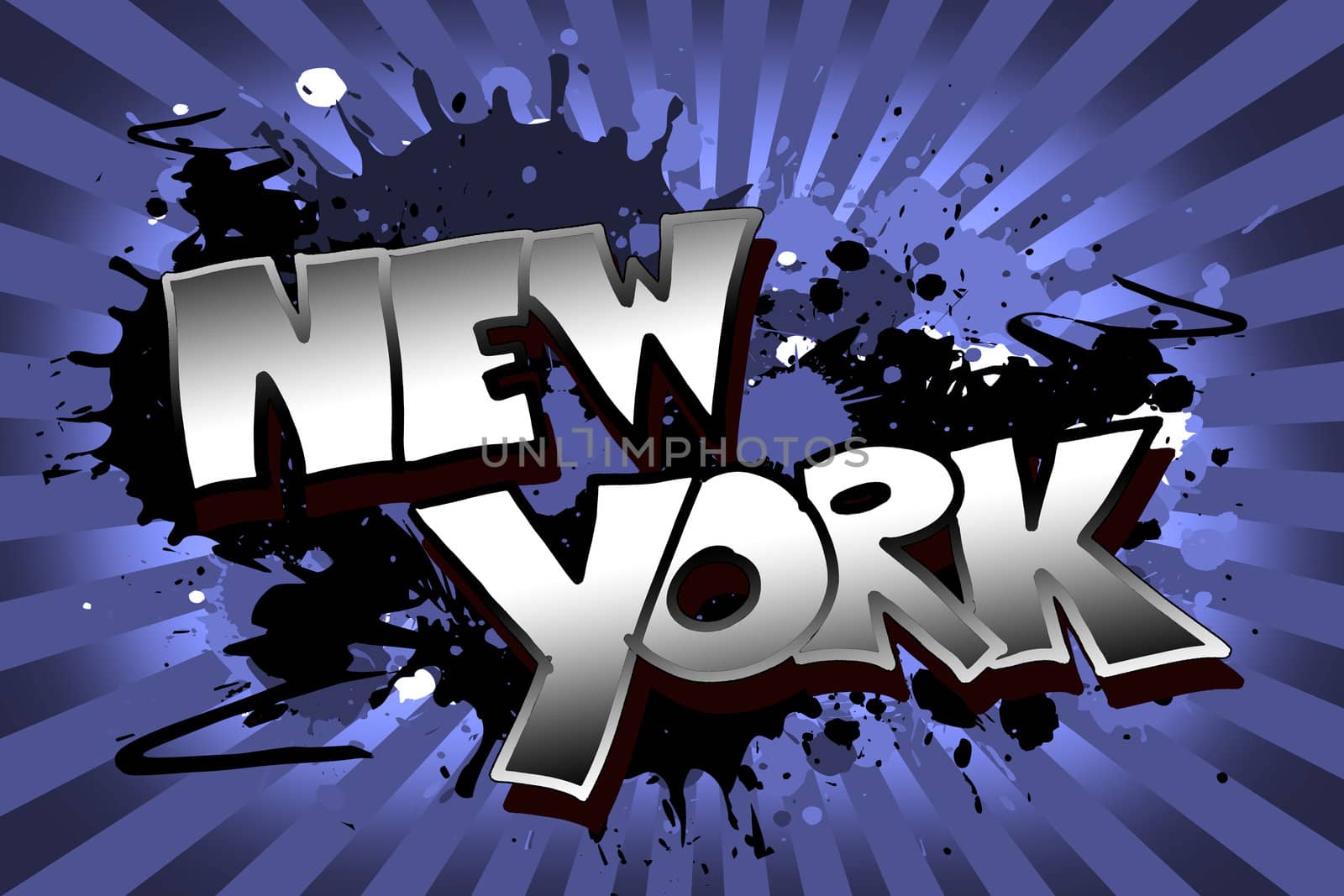 The word New York as a grungy colorfully painting