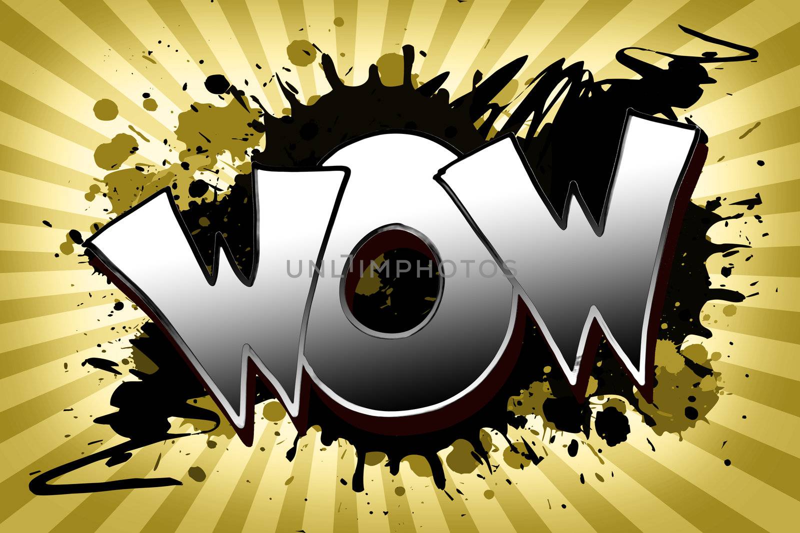 The word wow as a grungy colorfully painting