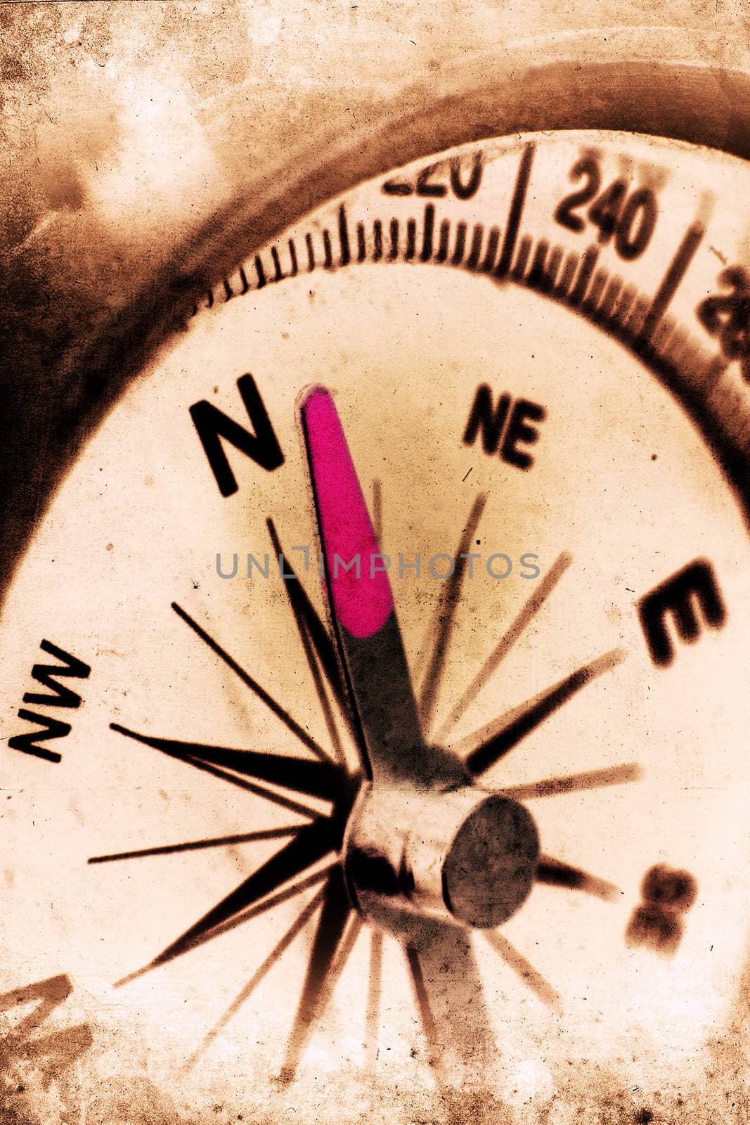 Retro look of compass showing the way to north