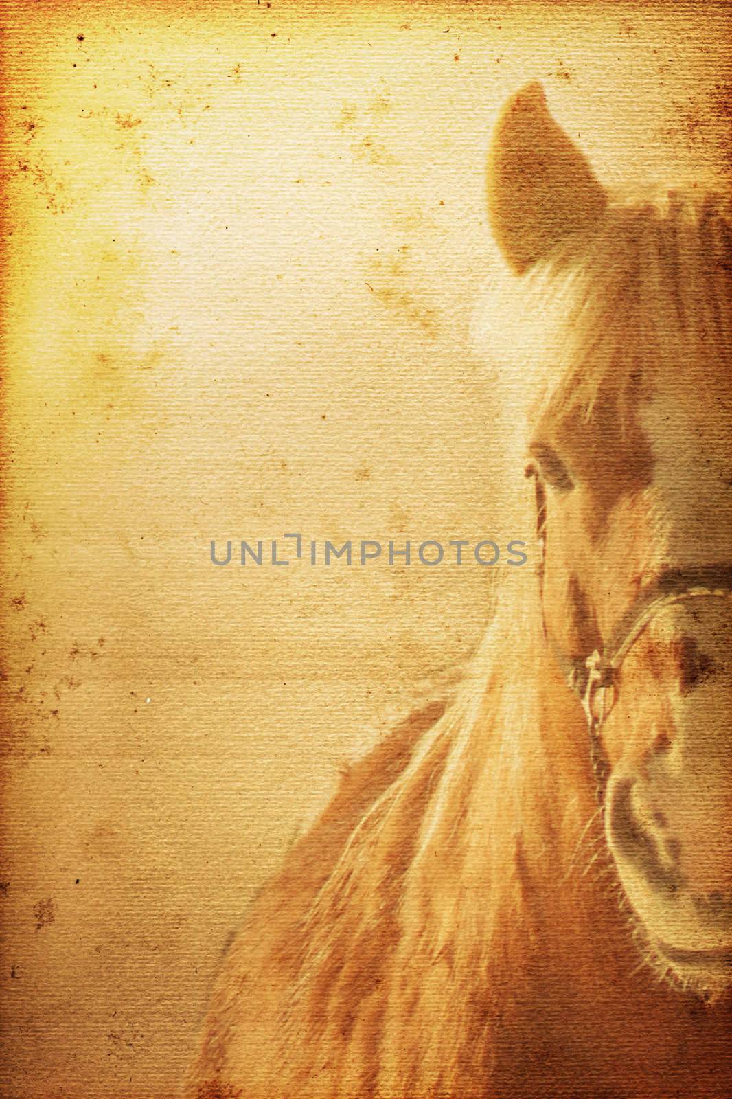 Beautiful horse on old nostalgic background used look