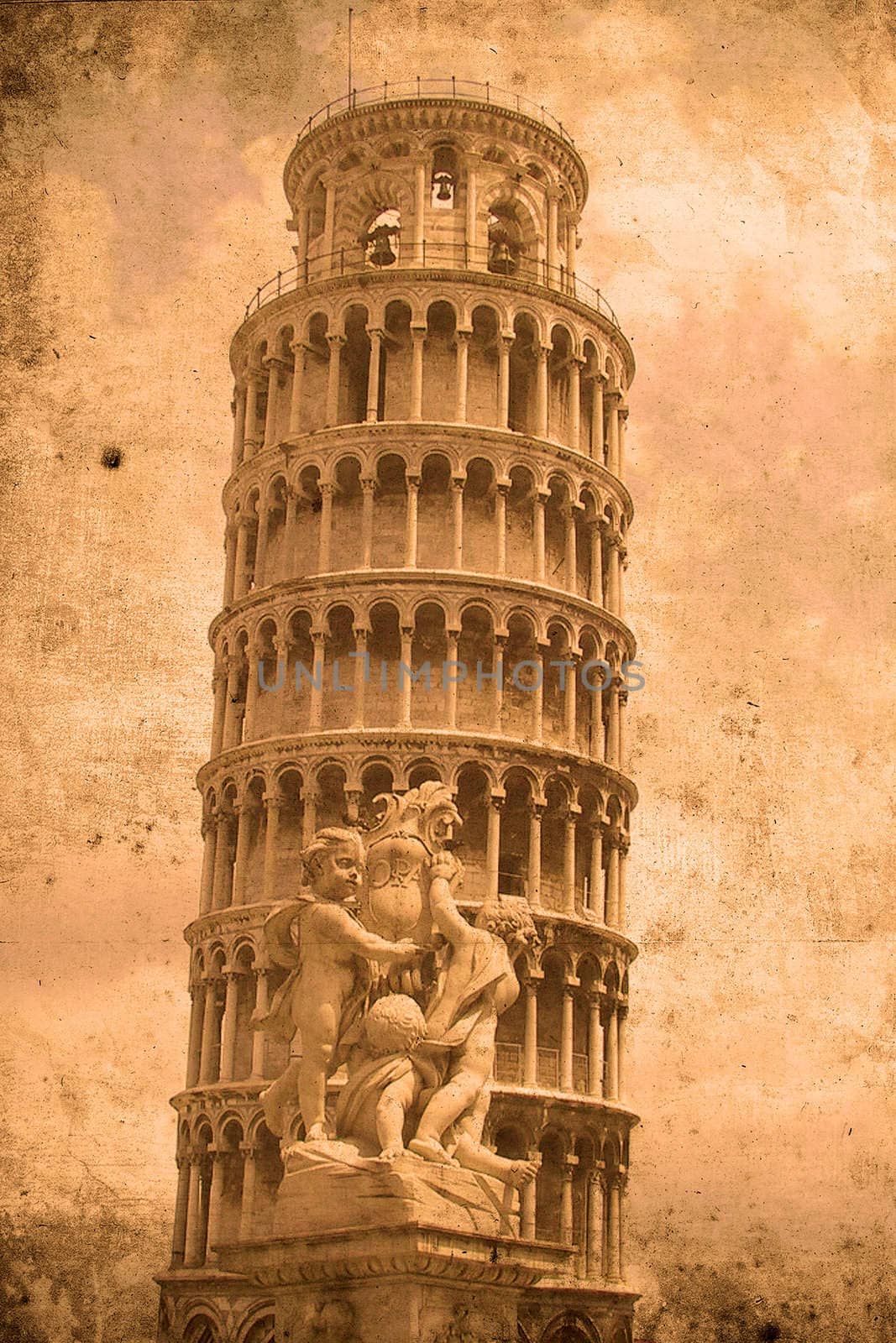 Retro look of the Tower of Pisa