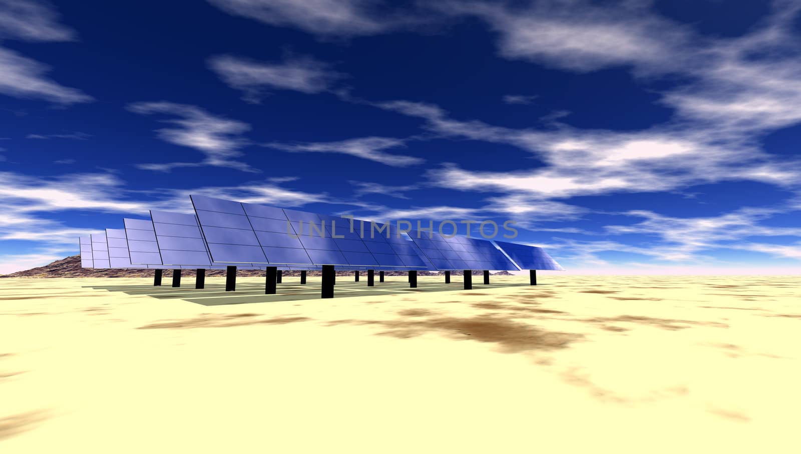 Solar electric panels in desert setting