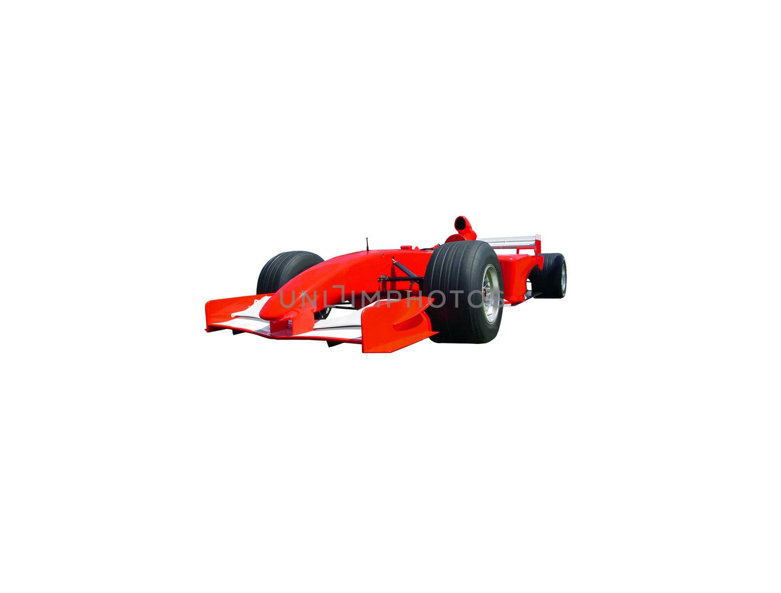 This is a red and white Indianapolis 500 race car isolated on white with the logos removed.