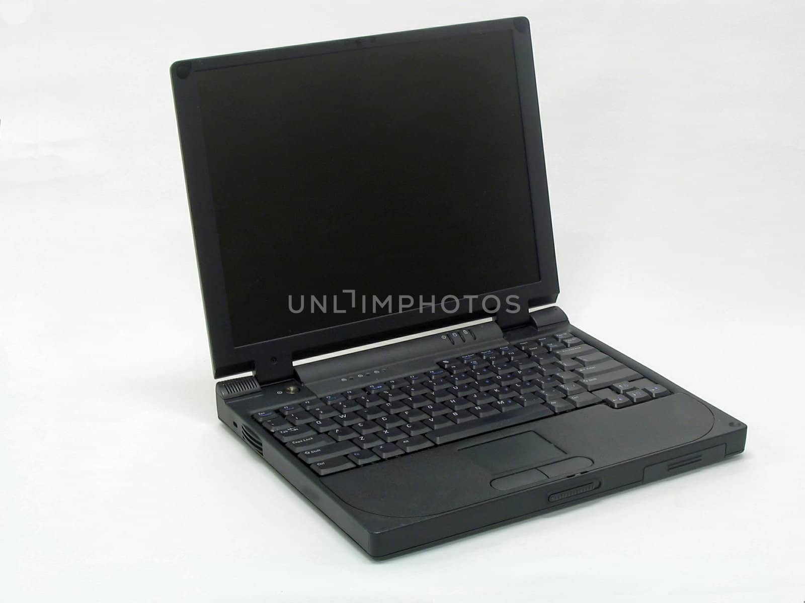 This is a picture of a black laptop personal computer isolated on a white background.