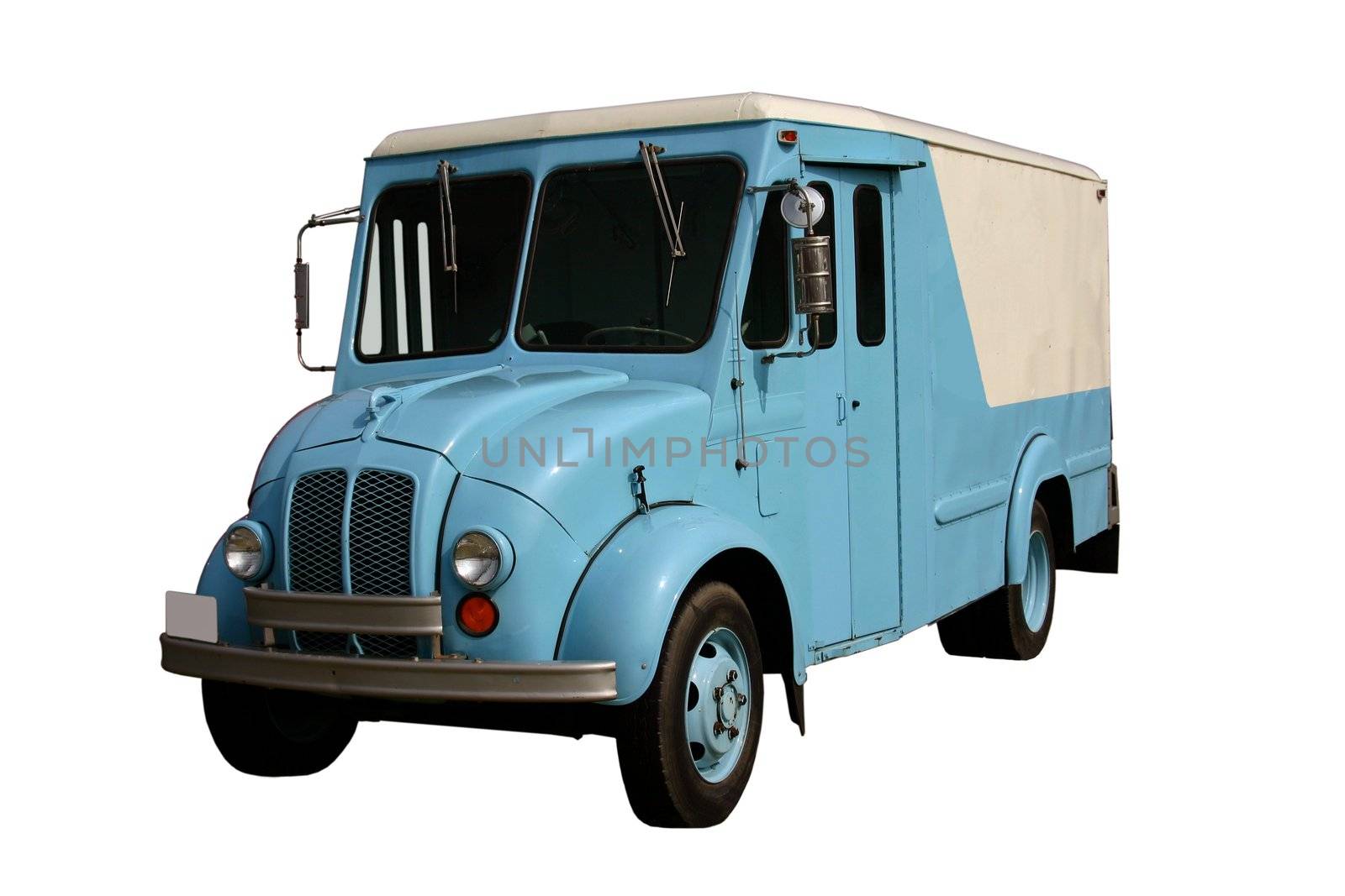 This is a picture of an old milk truck, the kind used when they brought the milk and ice cream to your door.