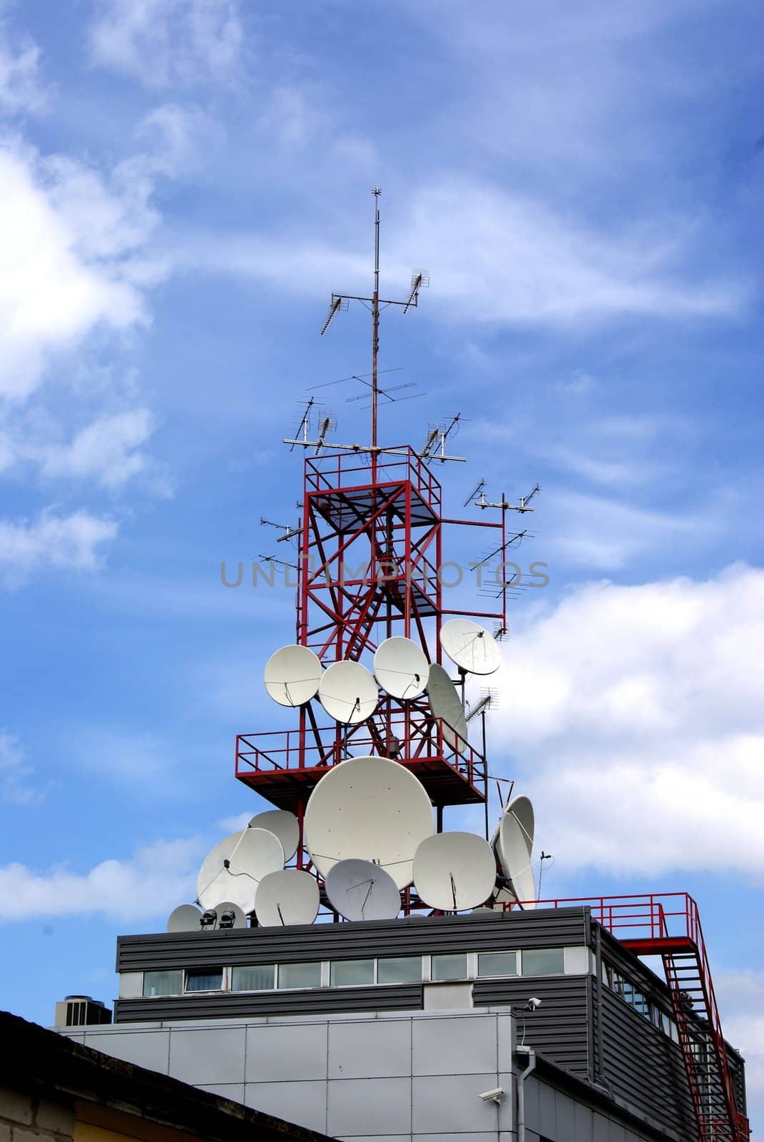 The equipment on a tower provides all kinds of communication on many kilometers