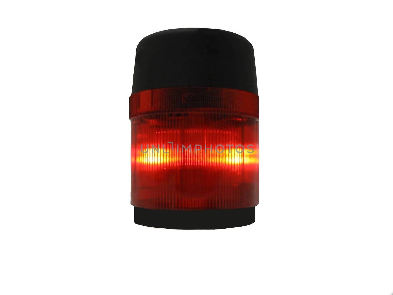 This is a flashing red emergency beacon isolated on white.