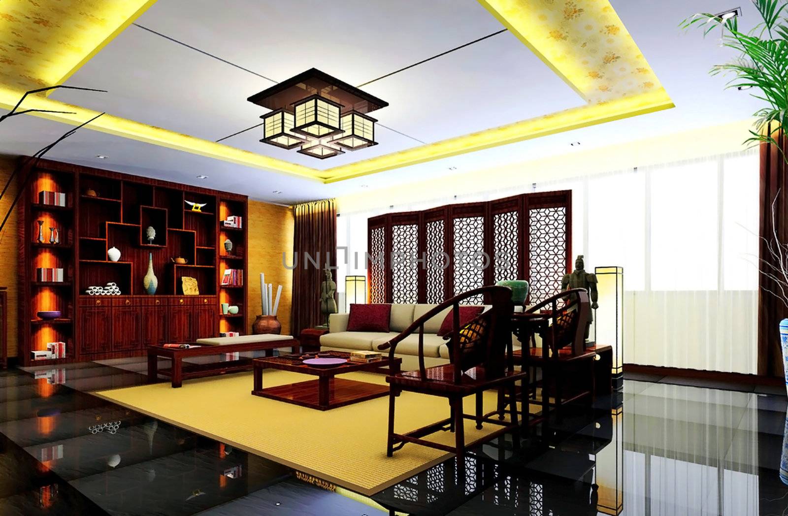 Chinese custom chairs, bookcases, screens