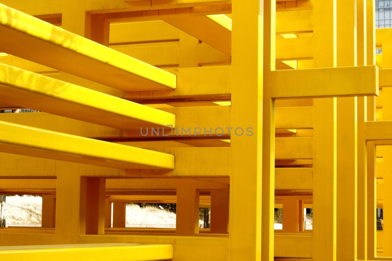 Steel like scaffolding with yellow paint display at Anyang Korea