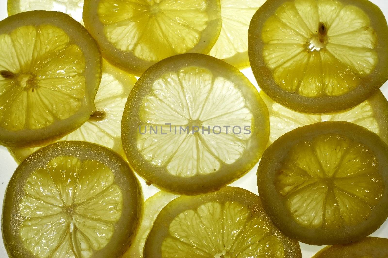 Lemon Thin Slices with light underneath to show highlight of the texture