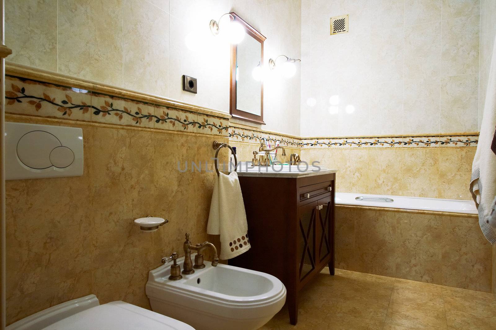 Bathroom in old style in modern hotel