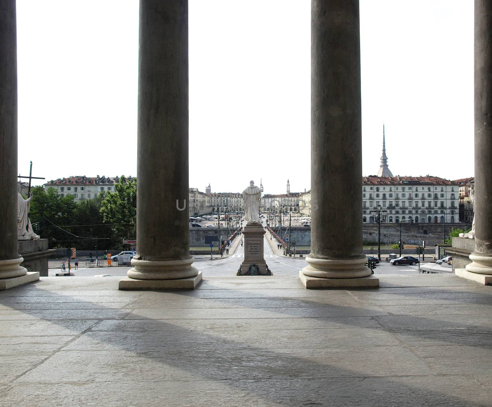 Piazza Vittorio baroque square in Turin, Italy - seen from La Gran Madre church