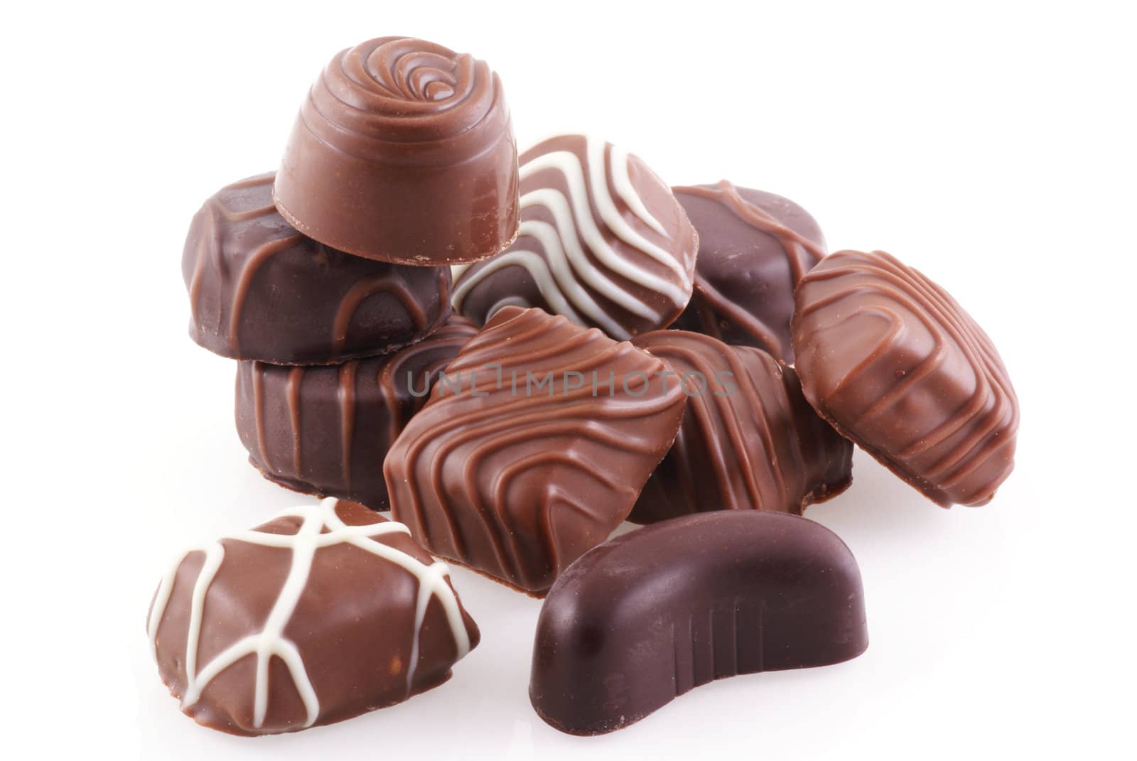 Bunch of chocolates; isolated on white.