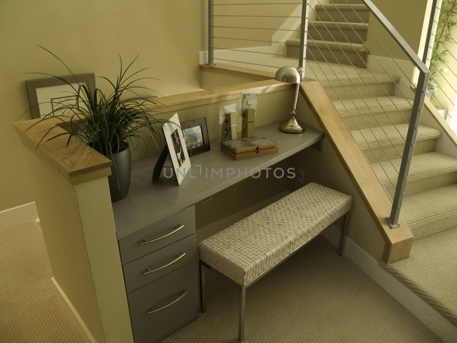 home office on the landing between stair way