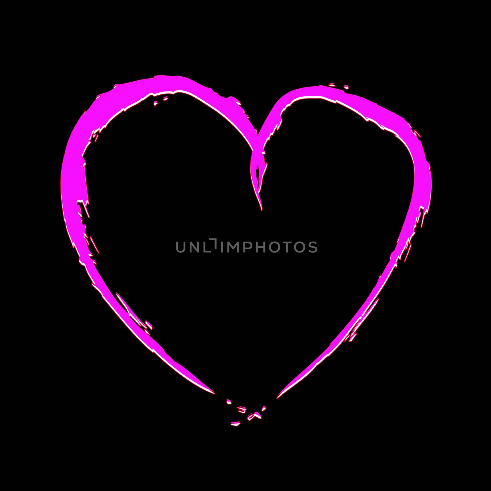 Pink heart with fragmentary edges on black background