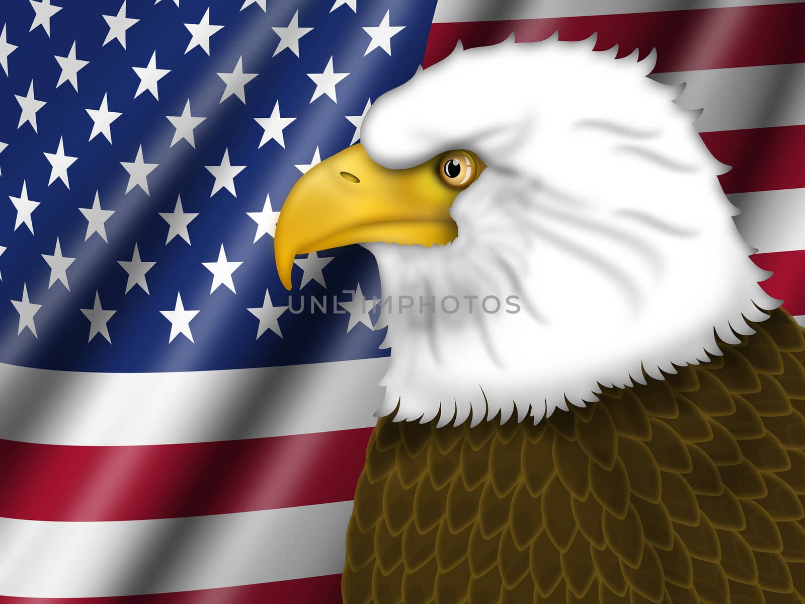 American Bald Eagle and US Flag Background Illustration