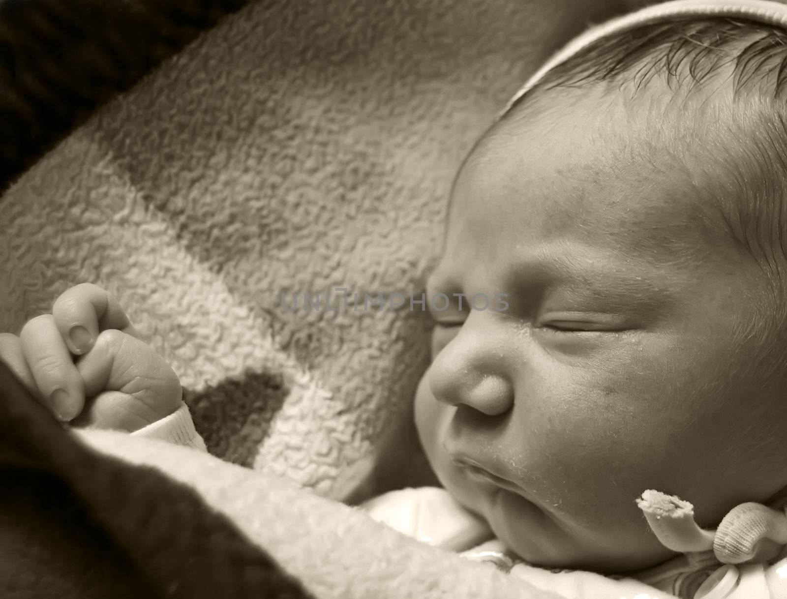 Portrait of newborn sleeping child. by artisanua