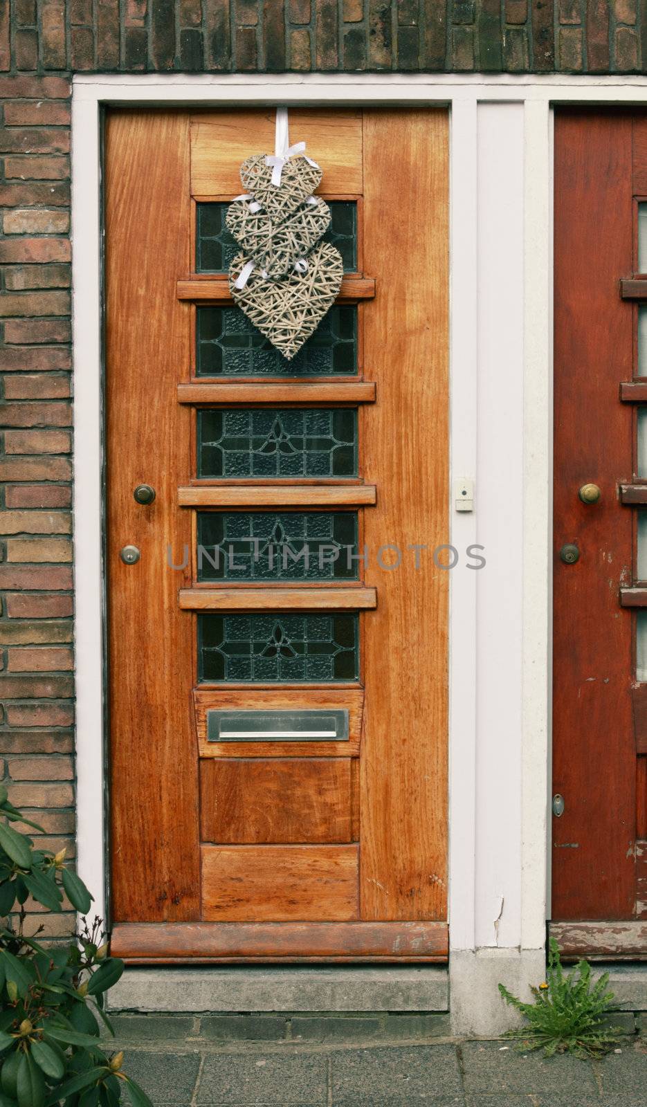 wooden door with hearts