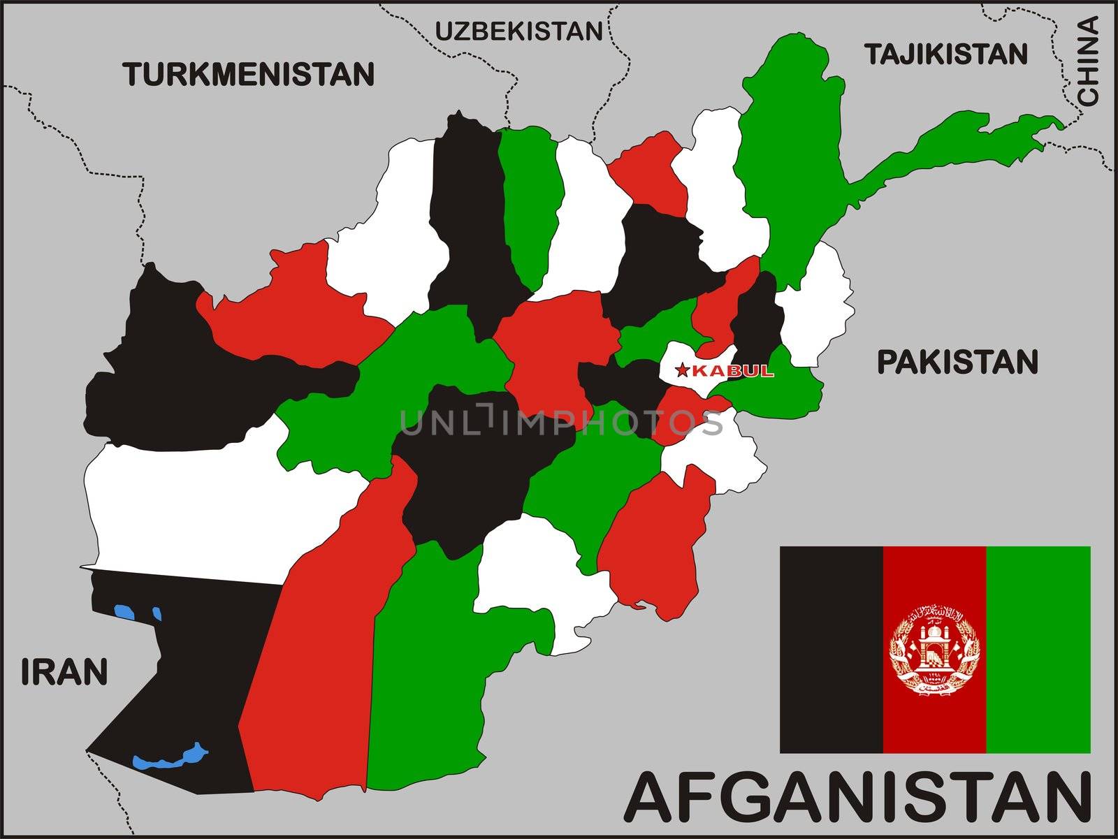 political map of Afghanistan country with flag 
