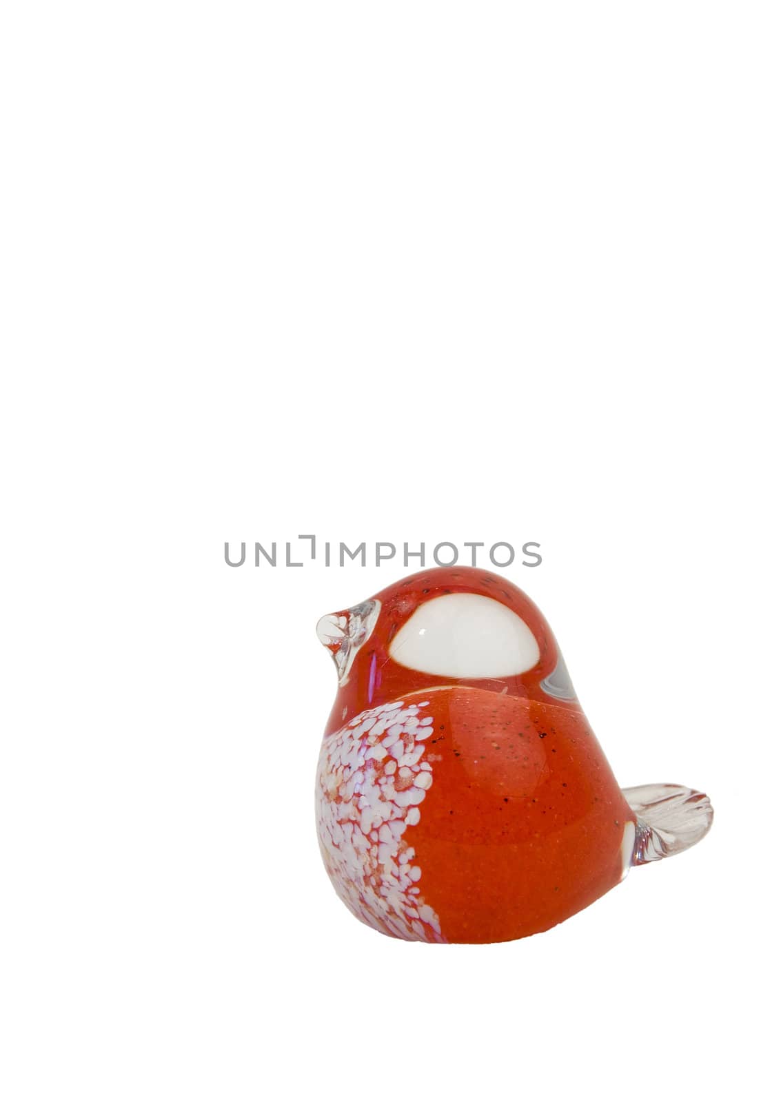 Colorful souvenir glass chicken on a white background